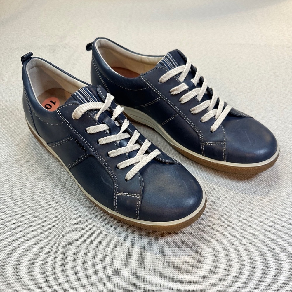 ECCO Leather Sneakers Womens 41 Blue Lace Up Low Top Classic Minimalist Casual